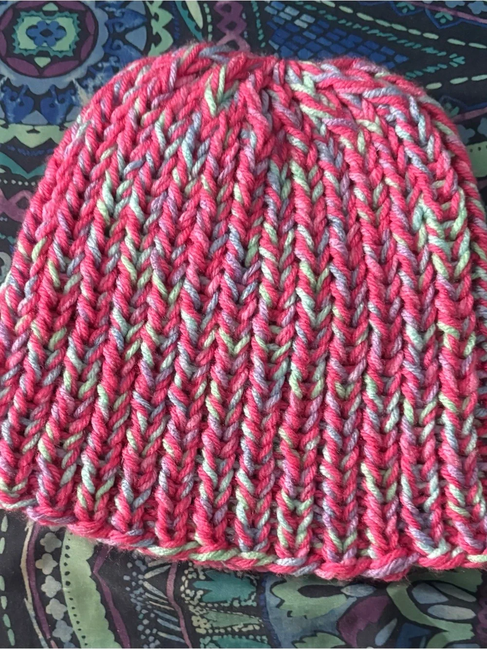 Knit Beanie Hat in Pink Multi